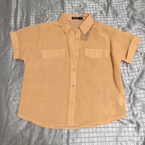 NWT Nasty Gal Orange Plaid Sheer Collared Top